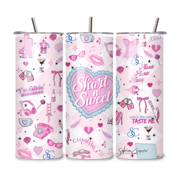 Handmade Sabrina Carpenter “Short n’ Sweet” 20oz Stainless Steel Tumbler – Pink - Picture 1 of 1